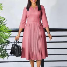 Fashionable and elegant solid color pleated plus size African cross-border dress
