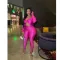 Collar twisted hollow exposed navel sexy high waisted long sleeved jumpsuit