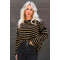 Versatile striped knitted sweater for women, loose shoulder hanging bat long sleeved top