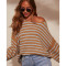 Versatile striped knitted sweater for women, loose shoulder hanging bat long sleeved top