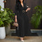 Elegant temperament, lapel, solid color, large swing, pleated dress