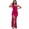 Fashionable sloping shoulder sexy slit long skirt sequined dress long skirt