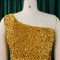 Fashionable sloping shoulder sexy slit long skirt sequined dress long skirt
