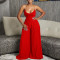 Fashionable and sexy chain hanging neck high waist sexy backless wide leg pleated jumpsuit