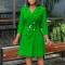 High waisted fashionable waist cinching waist pleat splicing mid length suit dress