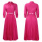 Elegant temperament, lapel, solid color, large swing, pleated dress
