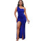 Fashionable sloping shoulder sexy slit long skirt sequined dress long skirt
