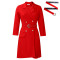 High waisted fashionable waist cinching waist pleat splicing mid length suit dress