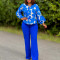 OL Fashion Printed Long Sleeve Top Wide Leg Pants Two Piece Set African Set