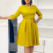 Solid color suit collar high waisted African dress with temperament