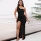 Fashionable sloping shoulder sexy slit long skirt sequined dress long skirt