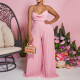 Fashionable and sexy chain hanging neck high waist sexy backless wide leg pleated jumpsuit