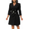 High waisted fashionable waist cinching waist pleat splicing mid length suit dress