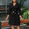 High waisted fashionable waist cinching waist pleat splicing mid length suit dress