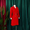 High waisted fashionable waist cinching waist pleat splicing mid length suit dress