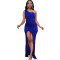 Fashionable sloping shoulder sexy slit long skirt sequined dress long skirt