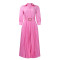 Elegant temperament, lapel, solid color, large swing, pleated dress