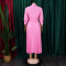 Elegant temperament, lapel, solid color, large swing, pleated dress