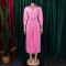 Elegant temperament, lapel, solid color, large swing, pleated dress