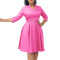 Solid color suit collar high waisted African dress with temperament