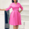 Solid color suit collar high waisted African dress with temperament