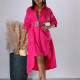 Women's collar solid color fashionable loose casual button up shirt skirt irregular European and American dress