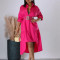 Women's collar solid color fashionable loose casual button up shirt skirt irregular European and American dress