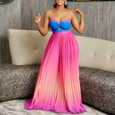 Sexy strapless backless fashion gradient wide leg jumpsuit