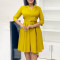 Solid color suit collar high waisted African dress with temperament
