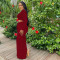 Sexy women's long sleeved pleated waist revealing long skirt set