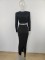 Sexy women's long sleeved pleated waist revealing long skirt set