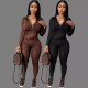 Women's fashion trend slim fit zipper cardigan hooded top long pants set