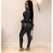 Slim fit fashion hot stamping long sleeved two-piece set with belt