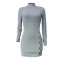 New solid color slim fit single breasted asymmetrical sweater dress