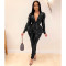 Slim fit fashion hot stamping long sleeved two-piece set with belt