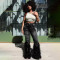 Artificial wool perforated nail bead elastic jeans