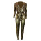 Slim fit fashion hot stamping long sleeved two-piece set with belt