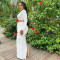 Sexy women's long sleeved pleated waist revealing long skirt set