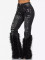 Artificial wool perforated nail bead elastic jeans