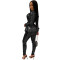 Slim fit fashion hot stamping long sleeved two-piece set with belt