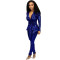 Slim fit fashion hot stamping long sleeved two-piece set with belt