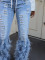 Artificial wool perforated nail bead elastic jeans