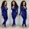 Slim fit fashion hot stamping long sleeved two-piece set with belt