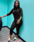 New autumn and winter fashion zipper polka dot splicing hooded two-piece set