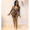 Slim fit fashion hot stamping long sleeved two-piece set with belt