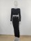 Sexy women's long sleeved pleated waist revealing long skirt set
