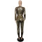 Slim fit fashion hot stamping long sleeved two-piece set with belt