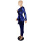 Slim fit fashion hot stamping long sleeved two-piece set with belt