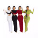 Sexy women's long sleeved pleated waist revealing long skirt set