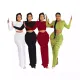 Sexy women's long sleeved pleated waist revealing long skirt set